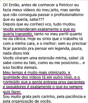 Depoimento de cliente Petricor